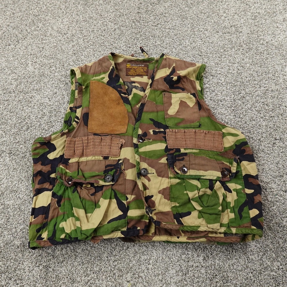 VTG Hunting Vest‎ Mens M Brown Green Camo Outdoor Shooting Pad Cargo Deer Turkey